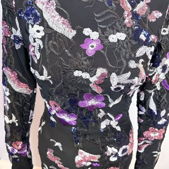 DRESS THE POPULATION Emery Floral Sequin Long Sleeve Midi Dress XS - Picture 4 of 8